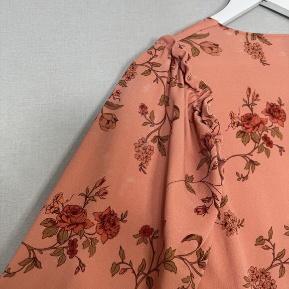 Mother of Pearl Dress Womens 10 Pink Crepe Midi Floral V-Neck Ruffle Cottage - Picture 9 of 16